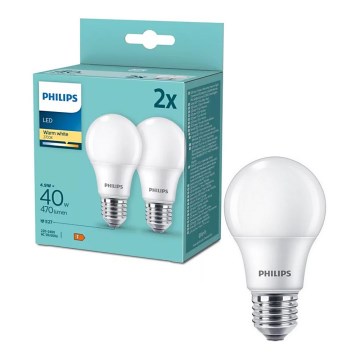SADA 2x LED Žárovka Philips A60 E27/4,9W/230V 2700K