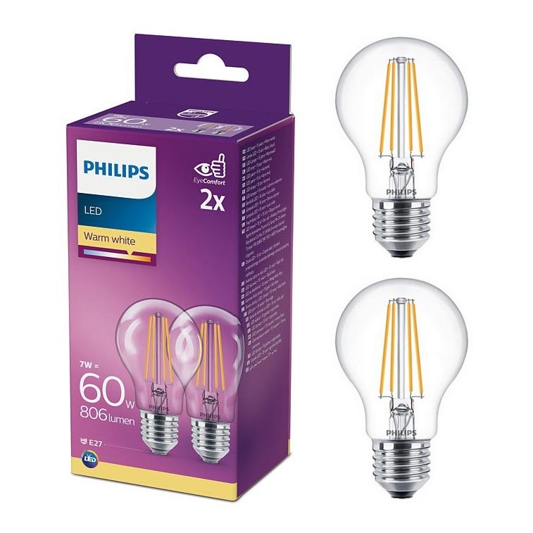 SADA 2x LED Žárovka Philips A60 E27/7W/230V 2700K