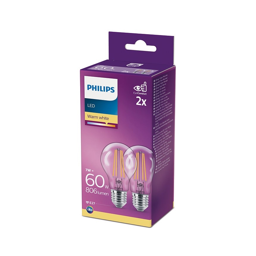 SADA 2x LED Žárovka Philips A60 E27/7W/230V 2700K