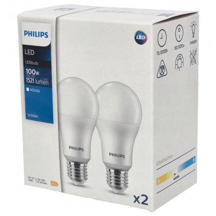 SADA 2x LED Žárovka Philips A67 E27/13W/230V 4000K