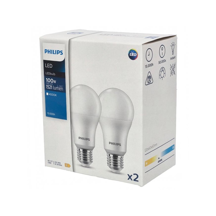 SADA 2x LED Žárovka Philips A67 E27/13W/230V 4000K