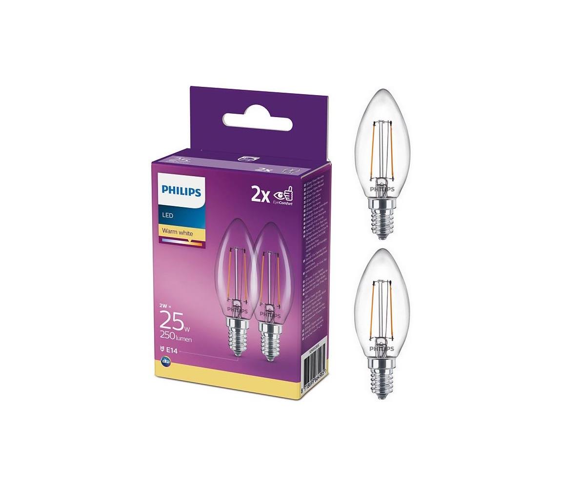 Philips SADA 2x LED Žárovka Philips B35 E14/2W/230V 2700K P4318