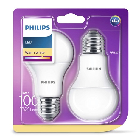 SADA 2x LED žárovka Philips E27/13W/230V 2700K