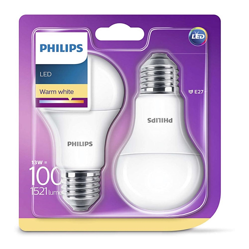 SADA 2x LED žárovka Philips E27/13W/230V 2700K