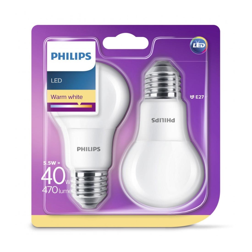 SADA 2x LED Žárovka Philips E27/5,5W/230V 2700K