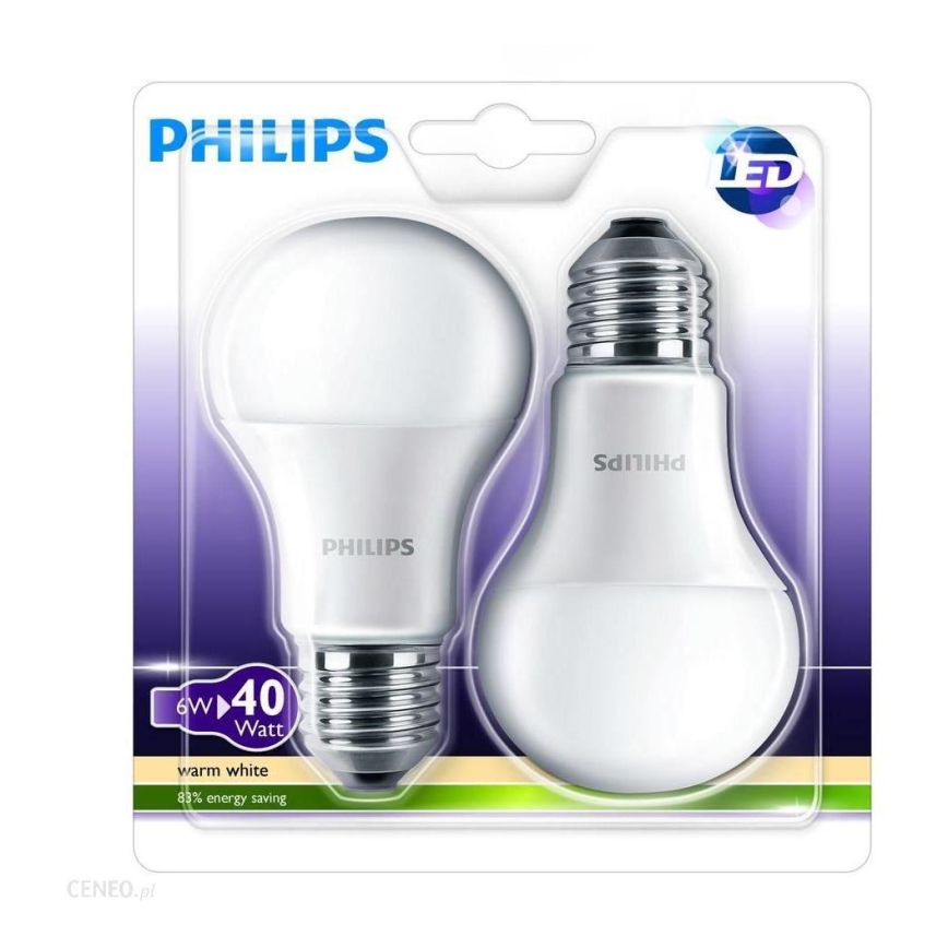 SADA 2x LED žárovka Philips E27/6W/230V 2700K