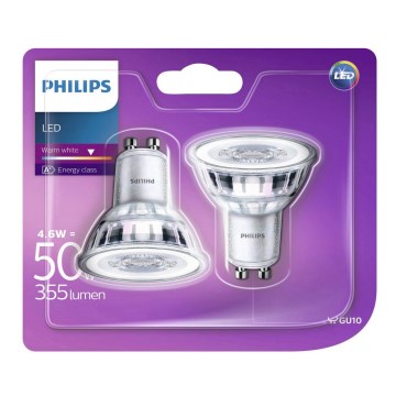 SADA 2x LED Žárovka Philips GU10/4,6W/230V 2700K