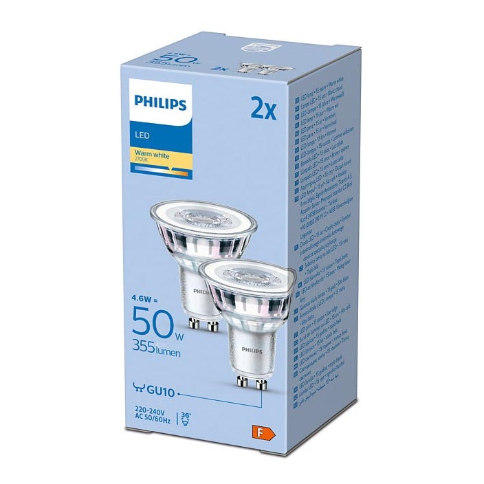 SADA 2x LED Žárovka Philips GU10/4,6W/230V 2700K