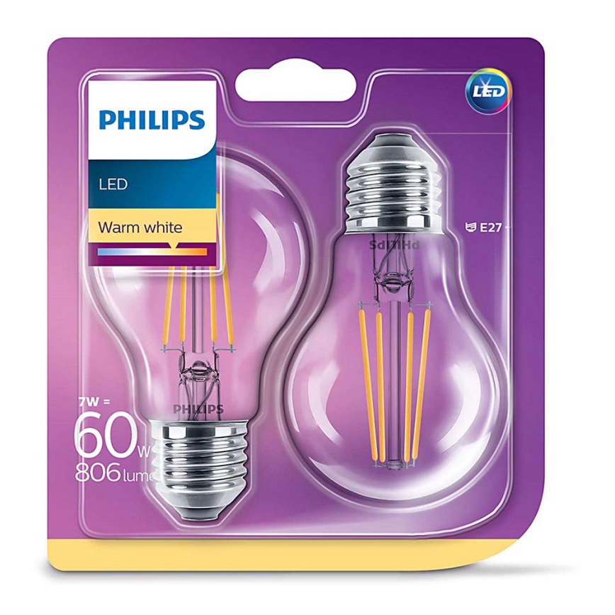 SADA 2x LED Žárovka VINTAGE Philips E27/7W/230V 2700K