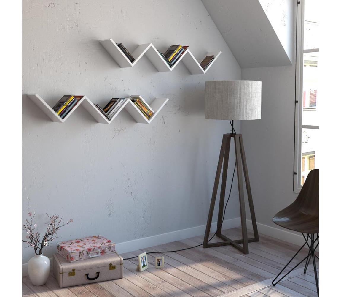 Asir SADA 2x Nástěnná police ZIG ZAG 25x129 cm bílá AS1035