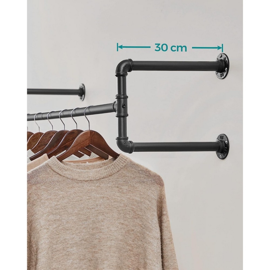 Sada 2x nástěnný věšák na ramínka LINEA 112x30x30 cm černá
