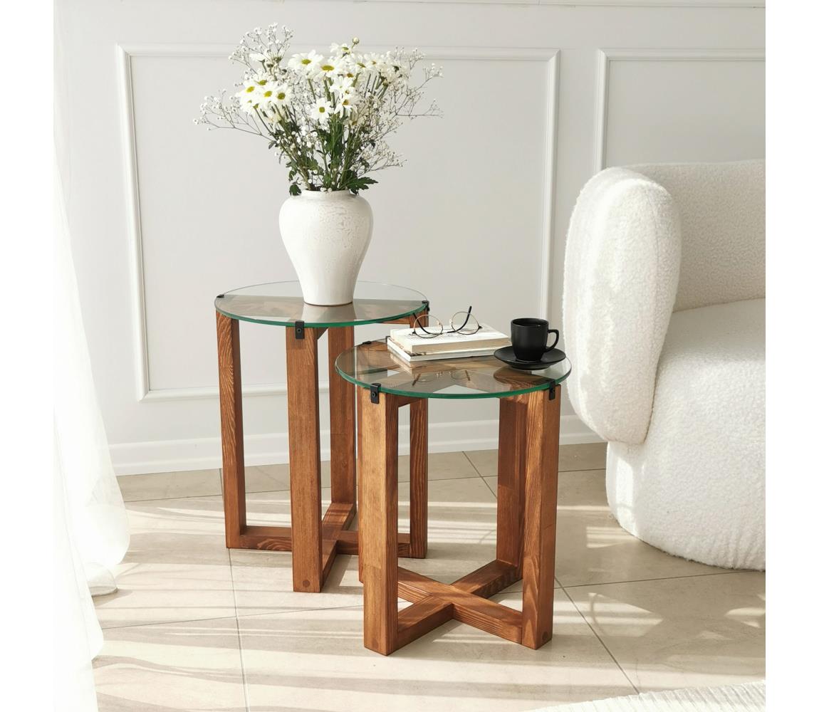  SADA 2x Odkládací stolek AMALFI pr. 40 cm hnědá/čirá 