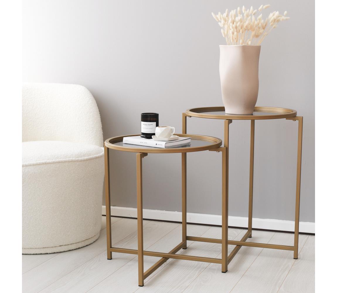  SADA 2x Odkládací stolek pr. 50 cm zlatá/čirá 