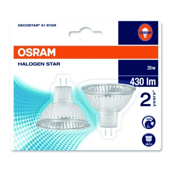 SADA 2x Průmyslová průmyslová žárovka DECOSTAR GU5,3/35W/12V 2900K - Osram