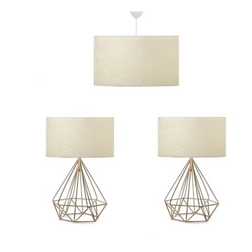 SADA 2x Stolní lampa AYD 1xE27/60W/230V + Lustr na lanku 1xE27/60W/230V béžová
