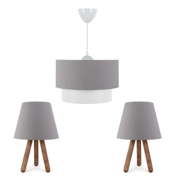 SADA 2x Stolní lampa AYD 1xE27/60W/230V + Lustr na lanku 1xE27/60W/230V šedá
