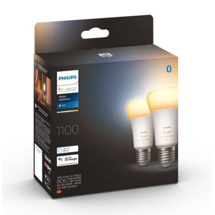 SADA 2xLED Stmívatelná žárovka Philips Hue WHITE AMBIANCE E27/8W/230V 2200-6500K