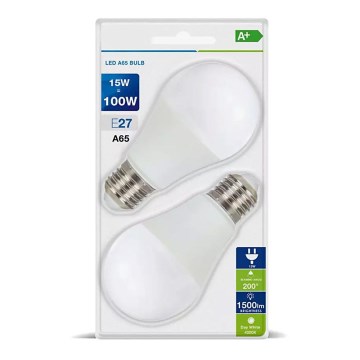 Sada 2xLED Žárovka A65 E27/15W/230V 2700K