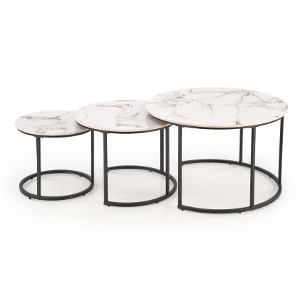 SADA 3x Konferenční stolek COMORO 80/60/45 cm bílá/černá