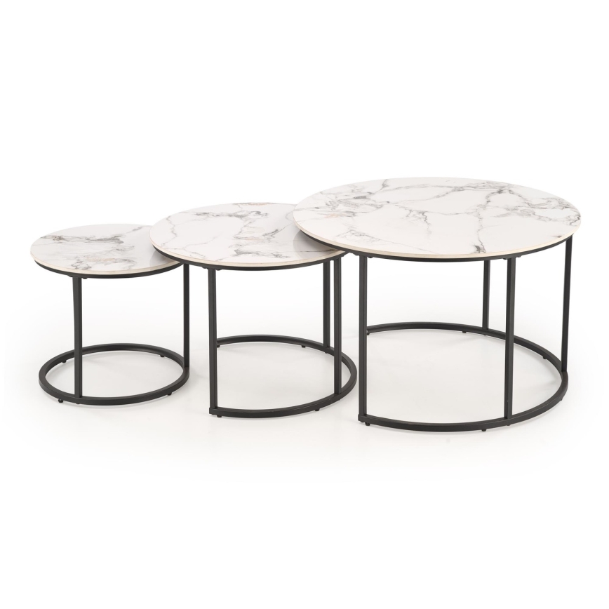 SADA 3x Konferenční stolek COMORO 80/60/45 cm bílá/černá