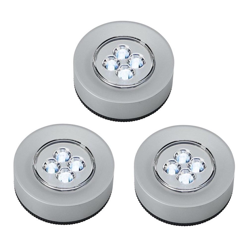 SADA 3x LED Dotykové orientační svítidlo 1xLED/2W/4,5V stříbrná