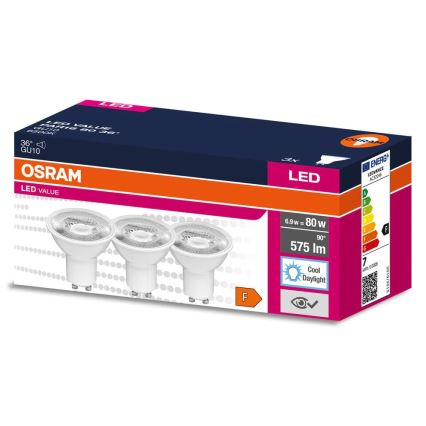 SADA 3x LED Reflektorová žárovka PAR16 GU10/6,9W/230V 6500K 36° - Osram
