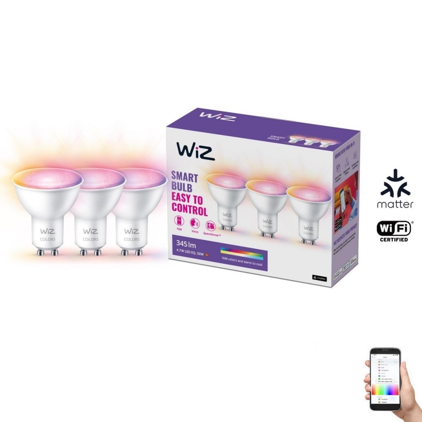 SADA 3x LED RGBW Stmívatelná žárovka GU10/4,7W/230V 2200-6500K CRI 90 Wi-Fi - WiZ