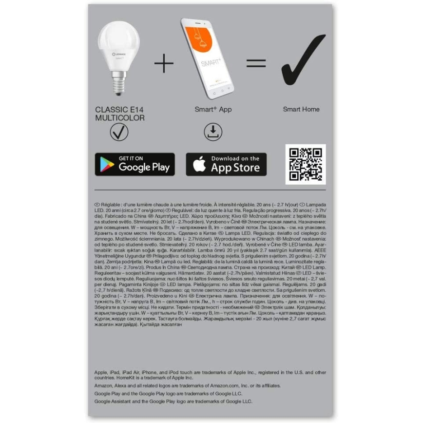 SADA 3x LED RGBW Stmívatelná žárovka SMART+ E14/5W/230V 2700K-6500K Wi-Fi - Ledvance