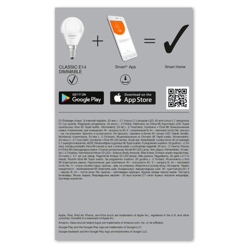 SADA 3x LED Stmívatelná žárovka SMART+ E14/5W/230V 2700K Wi-Fi - Ledvance