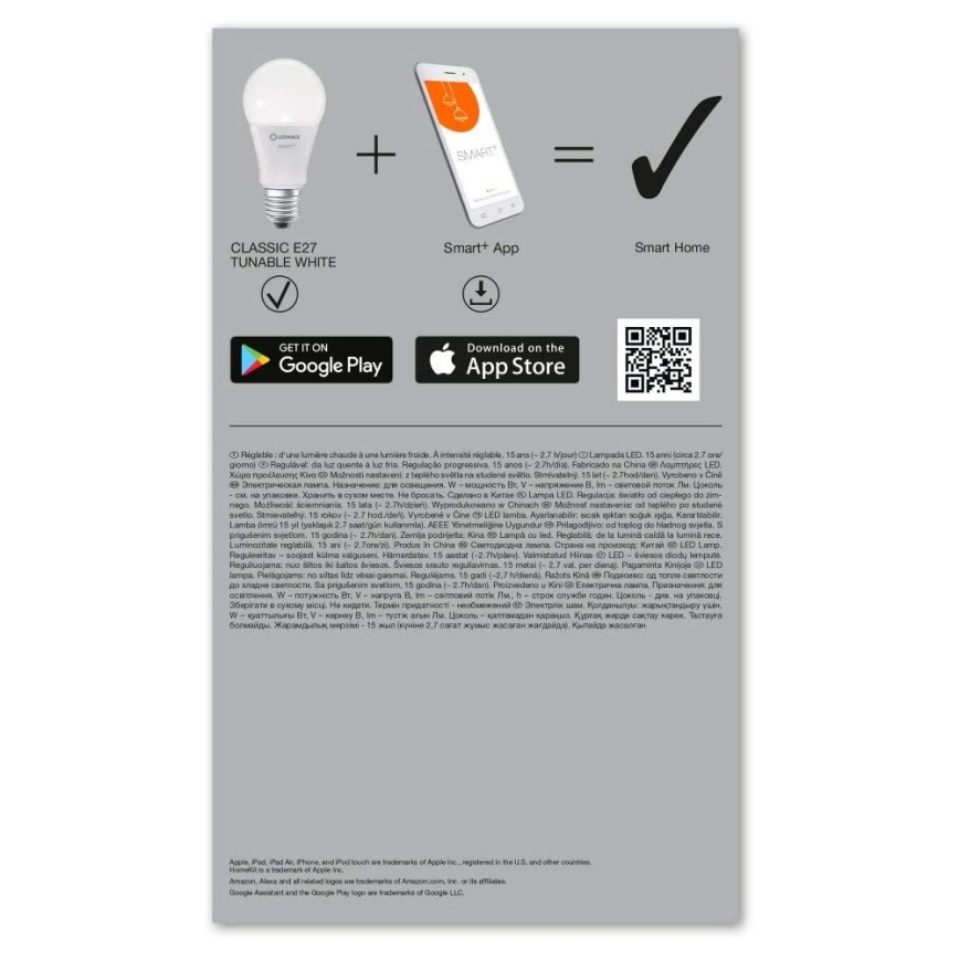 SADA 3x LED Stmívatelná žárovka SMART+ E27/14W/230V 2700K-6500K Wi-Fi - Ledvance