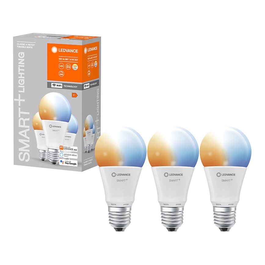 SADA 3x LED Stmívatelná žárovka SMART+ E27/14W/230V 2700K-6500K Wi-Fi - Ledvance