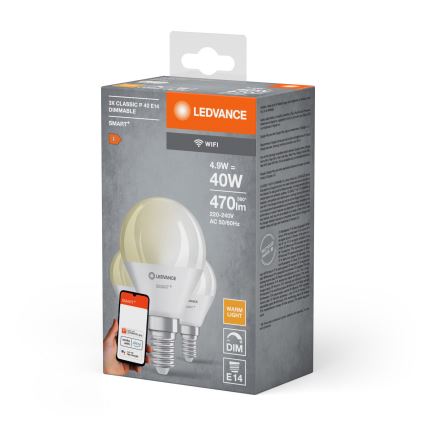 SADA 3x LED Stmívatelná žárovka SMART+ P40 E14/4,9W/230V 2700K Wi-Fi - Ledvance