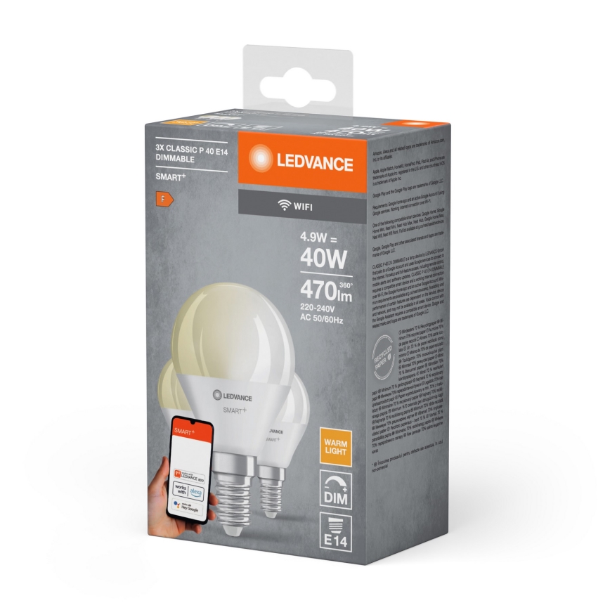 SADA 3x LED Stmívatelná žárovka SMART+ P40 E14/4,9W/230V 2700K Wi-Fi - Ledvance