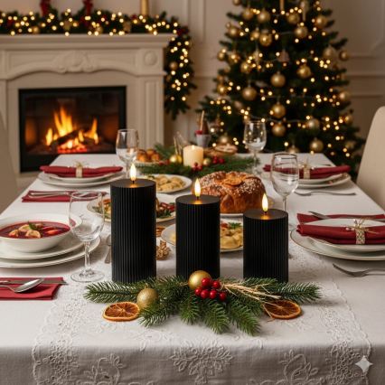 SADA 3x LED Svíčka BRILLO LED/2xAA černá + dálkové ovládání