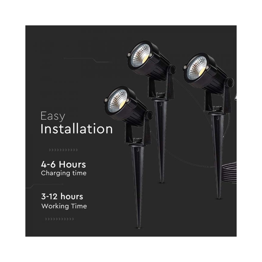 SADA 3x LED Venkovní solární lampa 3xLED/1,2W/3,7V IP65 3000K 4000 mAh