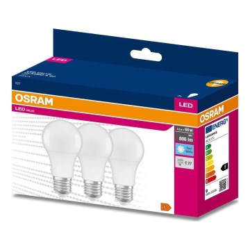 SADA 3x LED Žárovka A60 E27/8,5W/230V 6500K - Osram