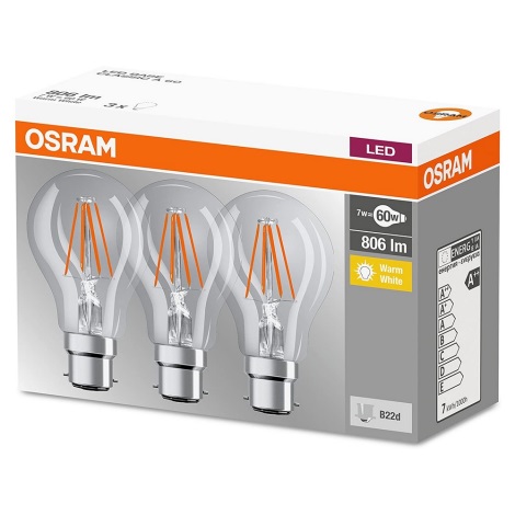 SADA 3x LED Žárovka B22d/7W/230V 2700K - Osram