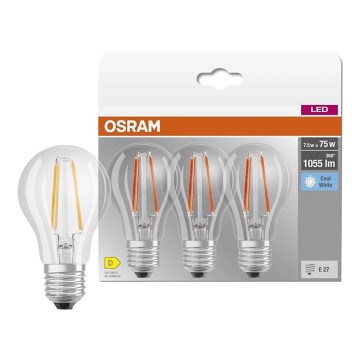 SADA 3x LED Žárovka BASE CLASSIC FILAMENT A60 E27/7,5W/230V 4000K - Osram