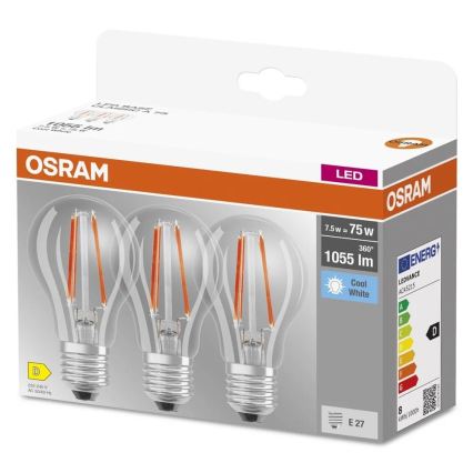 SADA 3x LED Žárovka BASE CLASSIC FILAMENT A60 E27/7,5W/230V 4000K - Osram