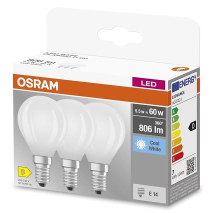 SADA 3x LED Žárovka BASE CLASSIC FILAMENT E14/5,9W/230V 4000K - Osram