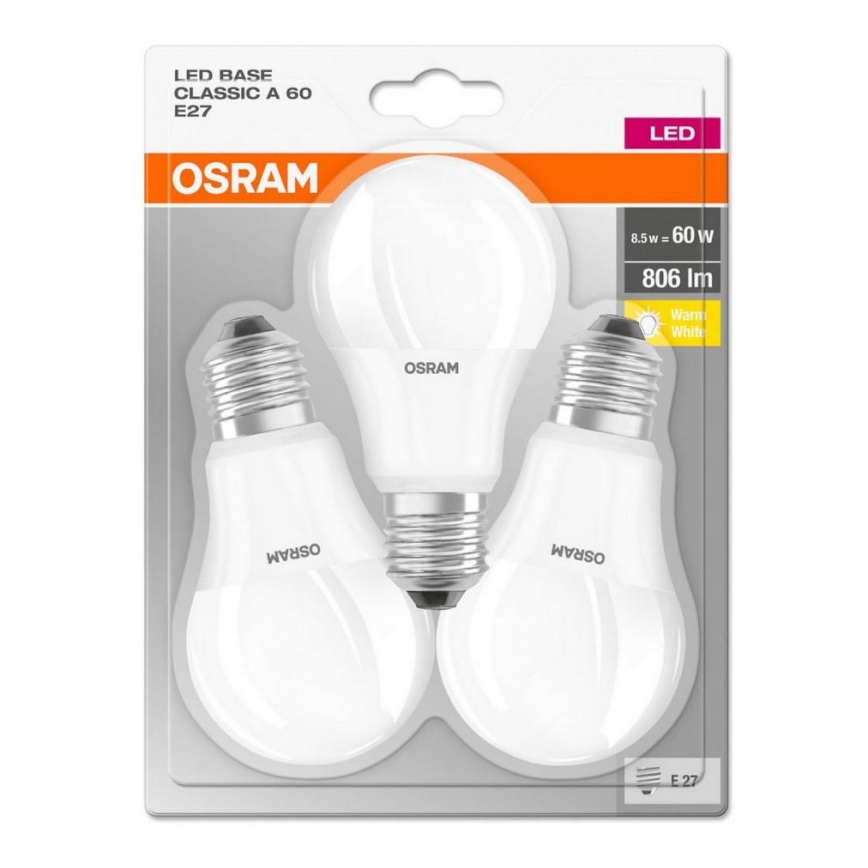SADA 3x LED Žárovka BASE E27/8,5W/230V 2700K - Osram