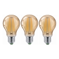 SADA 3x LED Žárovka CLASIC AMBER A60 E27/9W/230V 2200K - Brilagi
