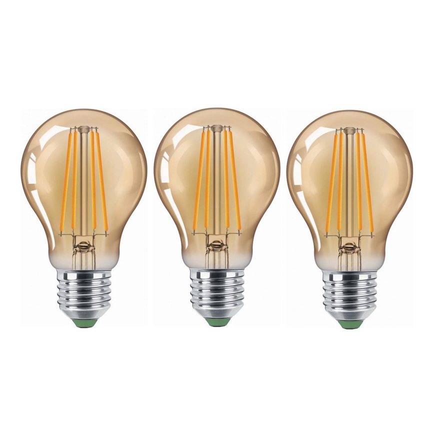 SADA 3x LED Žárovka CLASIC AMBER A60 E27/9W/230V 2200K - Brilagi