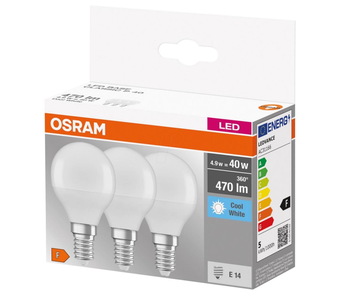 Osram SADA 3x LED Žárovka P40 E14/4,9W/230V 4000K - Osram P224596