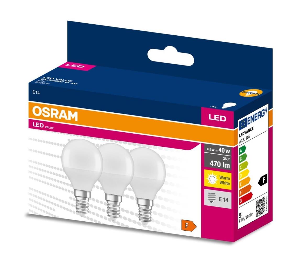 Osram SADA 3x LED Žárovka P45 E14/4,9W/230V 3000K - Osram 