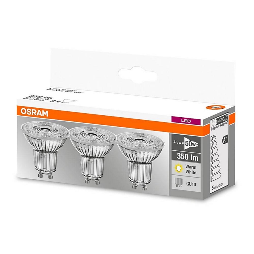 SADA 3x LED Žárovka PAR16 GU10/4,3W/230V 2700K - Osram