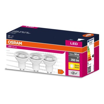 SADA 3x LED Žárovka PAR16 GU10/4,5W/230V 2700K - Osram
