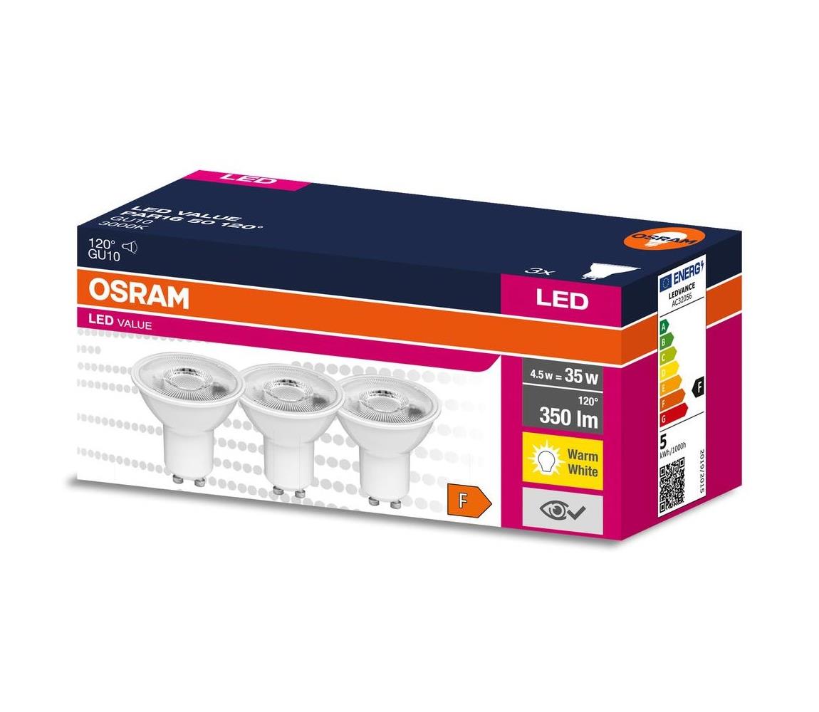Osram SADA 3x LED Žárovka PAR16 GU10/4,5W/230V 3000K 120° - Osram 