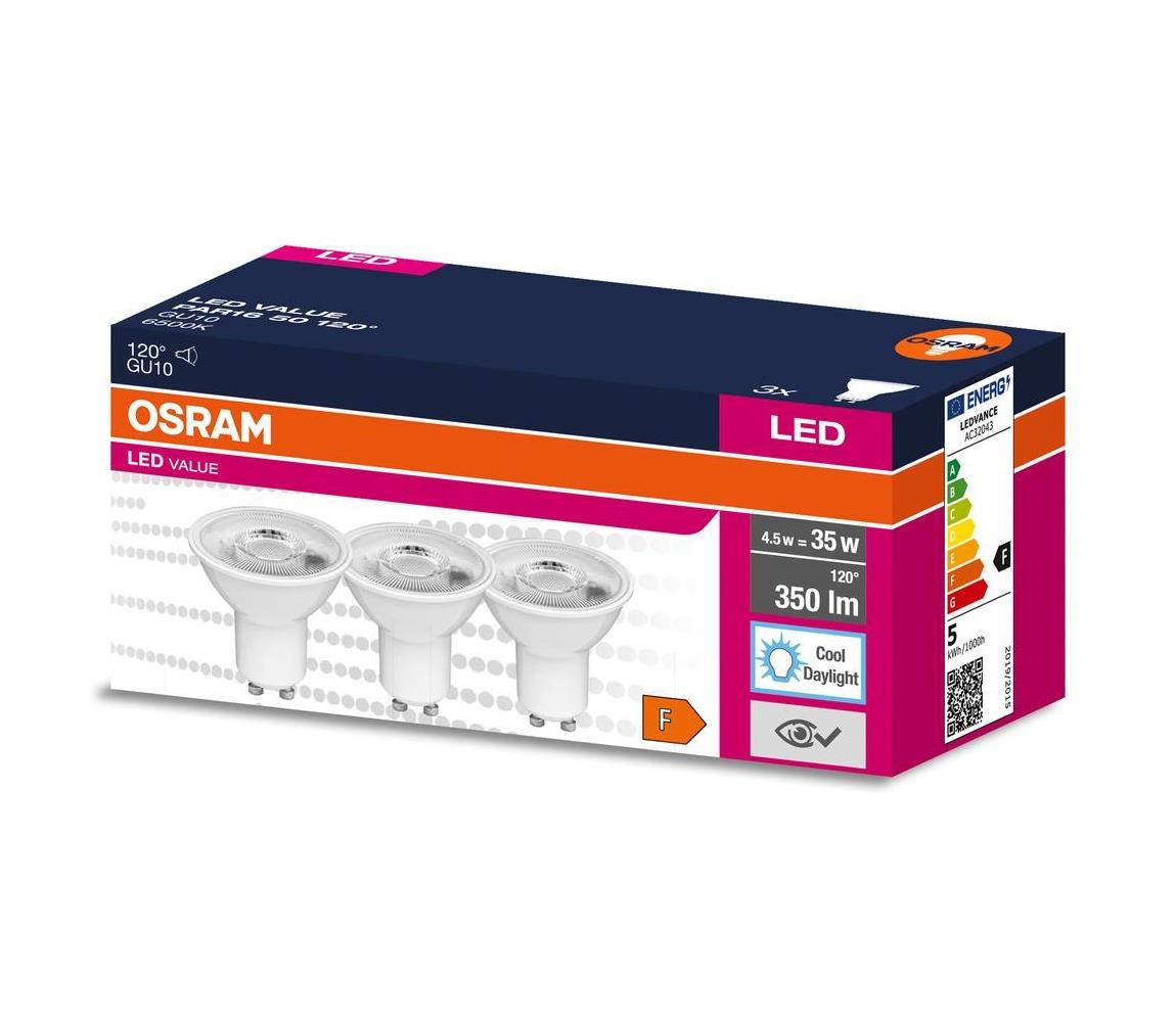 Osram SADA 3x LED Žárovka PAR16 GU10/4,5W/230V 6500K 120° - Osram P225551