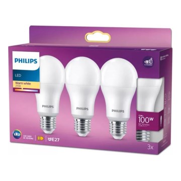 SADA 3x LED Žárovka Philips A60 E27/13W/230V 2700K